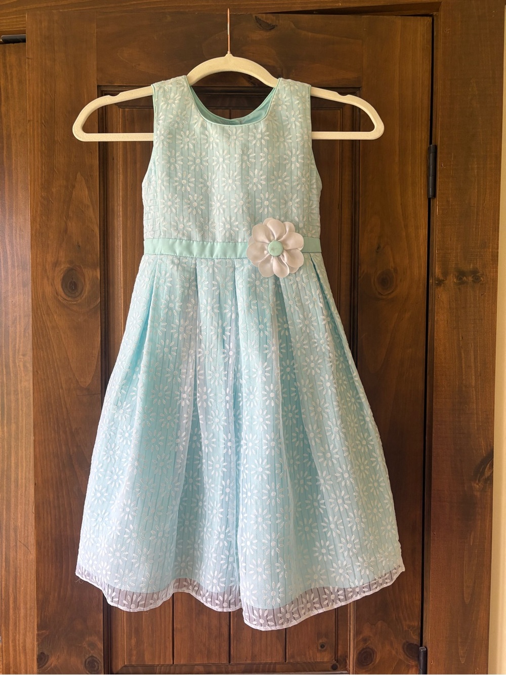 Jona Michelle Light Blue Floral Overlay Dress with Flower Accent